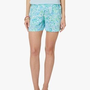 Lilly Pulitzer linen shorts LILO Aqua and Lime Leaf Print